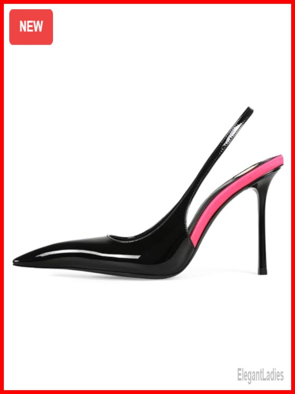 Slingback Heels Pointed Toe Stiletto Patent Leather Elastic Strap Pumps